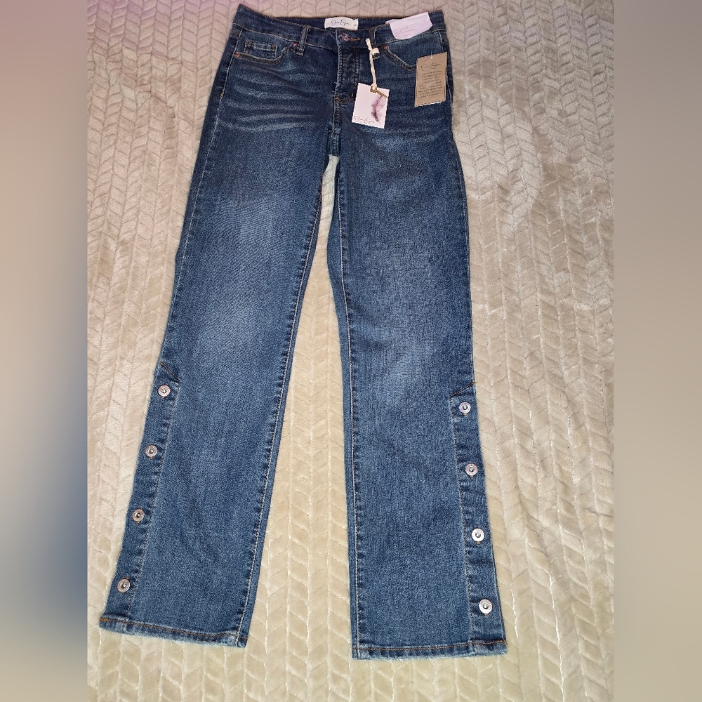 Jessica Simpson Blue Straight Leg Jeans with Casual Worn Look